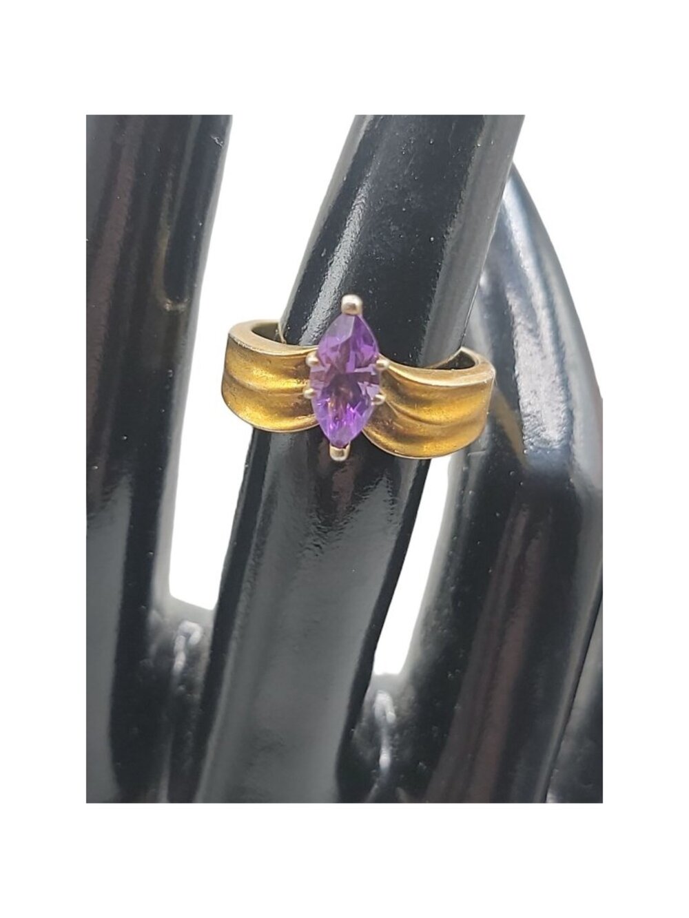 925 Gold Vermeil Amethyst Ring Marquise Cut Purple Stone Size 6.5 1960s Signed